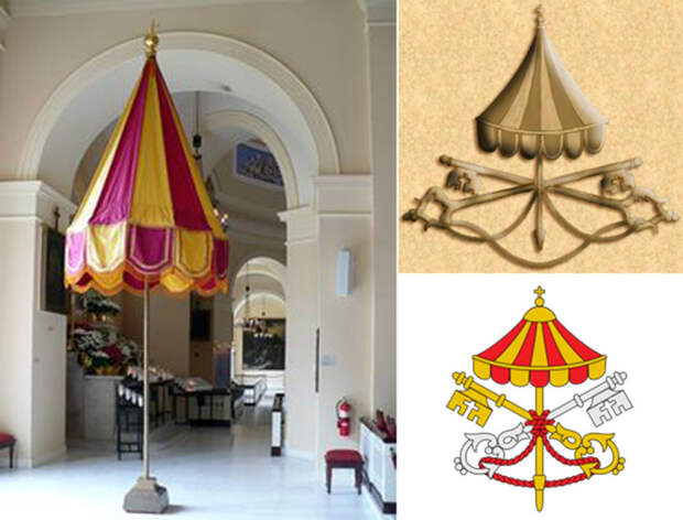 Зонт – символ светской папской власти на гербах Sede vacante (время избрания нового папы) и в базилике 