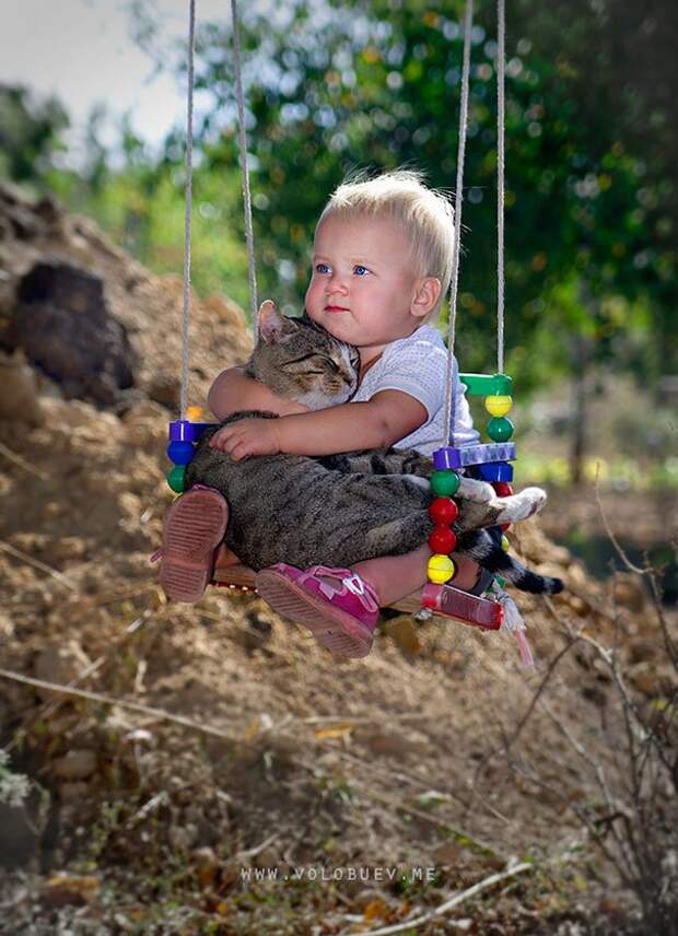 ребенок и кошка 