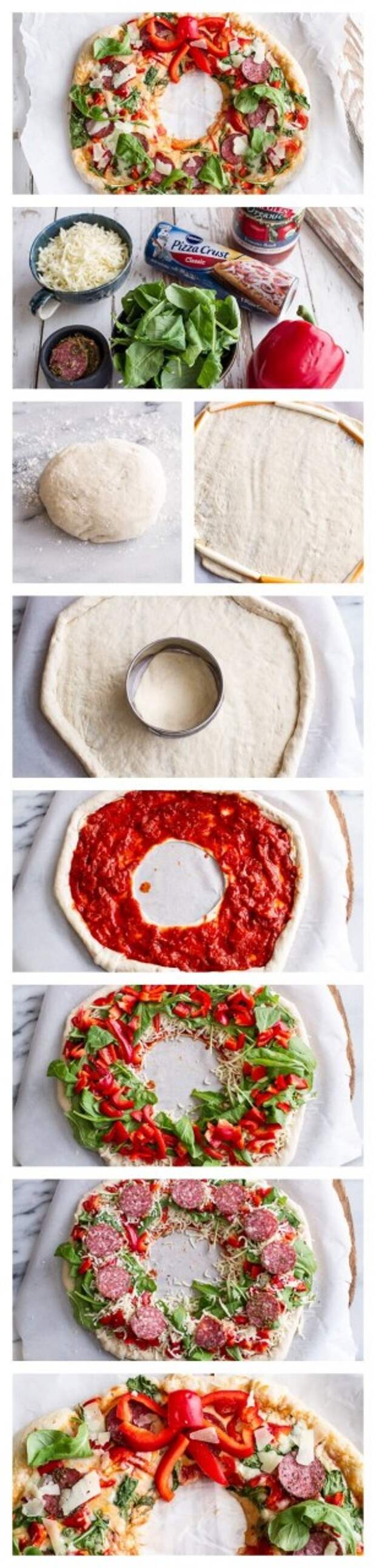 Pizza Wreath // easy to customize with your favorite toppings and crust, you can even make mini wreaths for individual servings: 