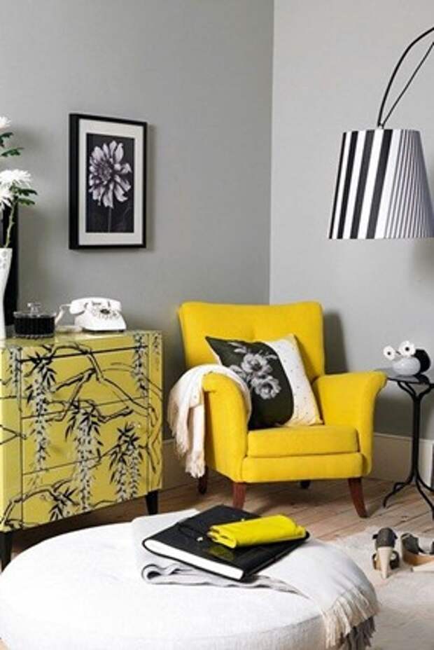 Серый и желтый в дизайне интерьера