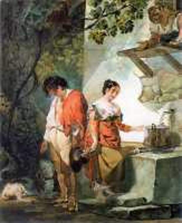Т. Г. Шевченко. Прерванное свидание. Копия с рисунка К.П. Брюллова. [1839 - 1840, не позднее октября. С.-Петербург). Бумага, акварель. 23 : 18,5 см. Национальный музей Тараса Шевченко, № г-801.
