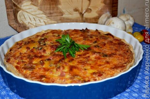 Лоранский пирог с курицей кабачками и баклажанами