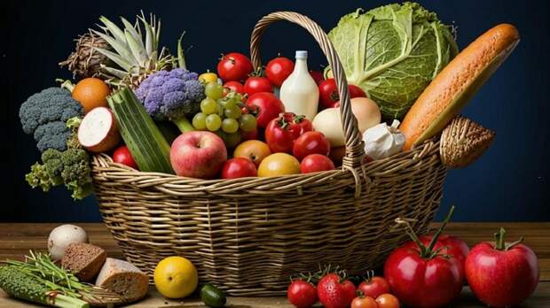 Корзина с продуктами / Изображение сгенерировано с помощью нейросети Kandinsky by Sber AI / amic.ru