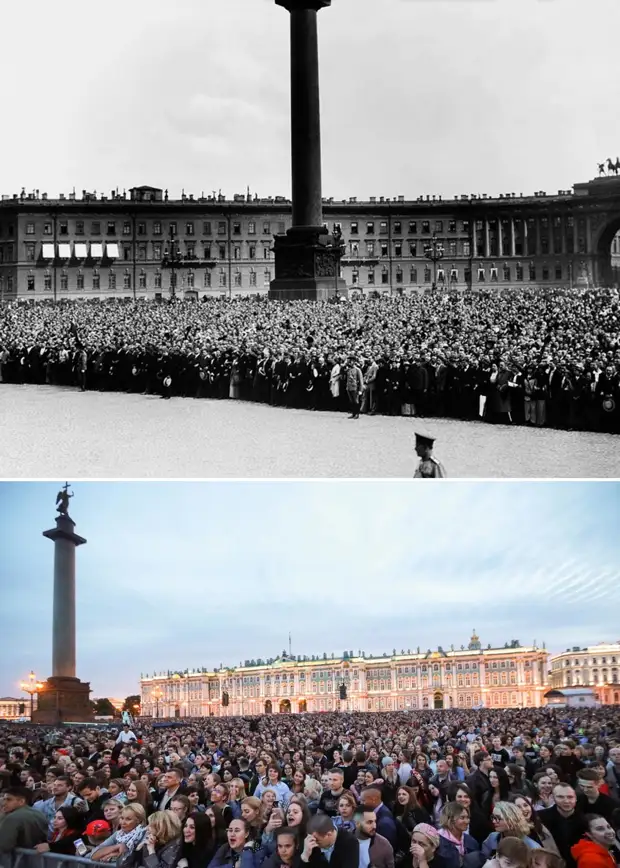 Дворцовая площадь в Санкт Петербурге в 1914. Манифестация на Дворцовой площади 1914.