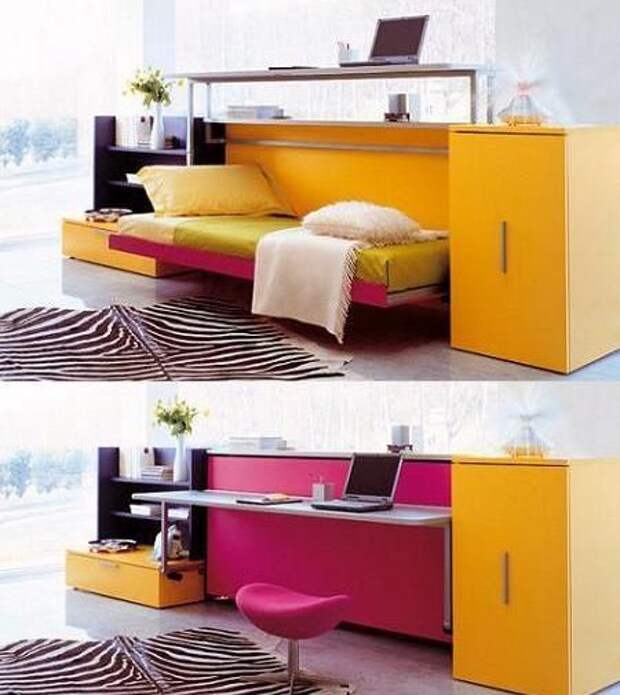 Kids Room Furniture With Folding Study Table And Bed All In One Unit