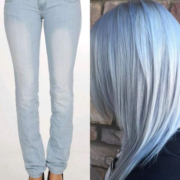Волосы под цвет джинсов, джинсовые волосы, denim hair