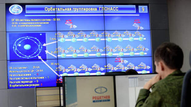 В командном пункте управления глобальной навигационной спутниковой системой (ГЛОНАСС). Архивное фото