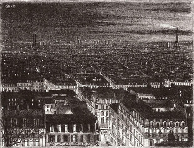 Вечер в Париже город, память, рисунок