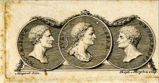 Виньетка с профилями трёх триумвиров, 1791-94 гг. \ Фото: yandex.ru.