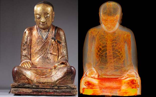 Монах внутри статуи Будды