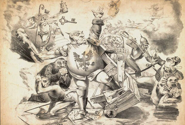 Карикатура «Прусский Геркулес», 1849 год