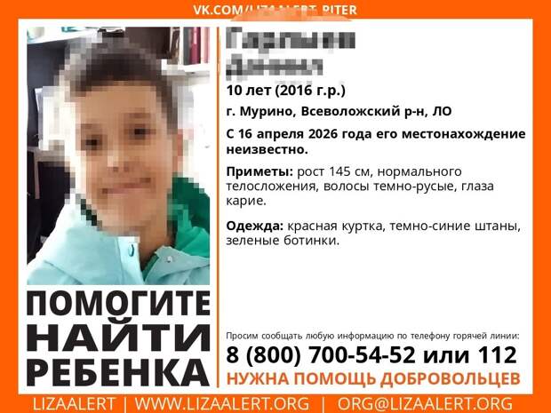 Пропавшего 16 апреля в Мурино 10-летнего мальчика нашли