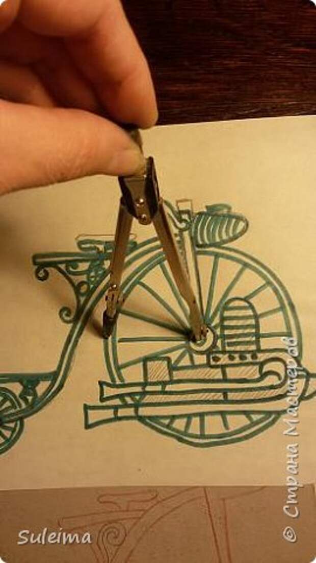 Картина панно рисунок Мастер-класс Аппликация Ассамбляж Ретро велосипед стимпанк Бумага Картон фото 8