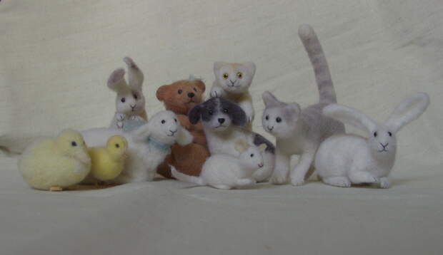 miniature needle-felted animals group