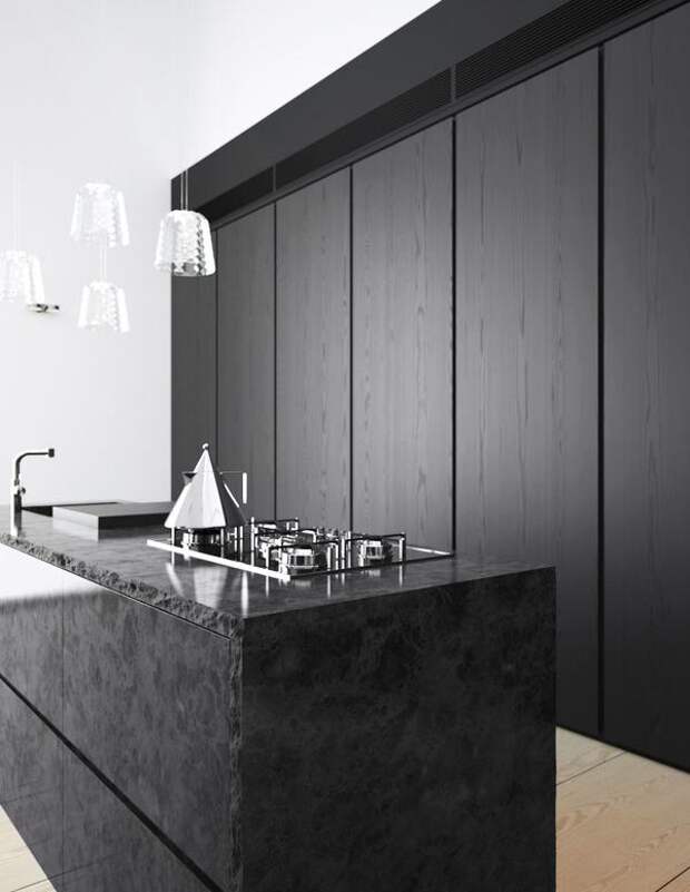 Дизайн чёрной кухни в современной квартире