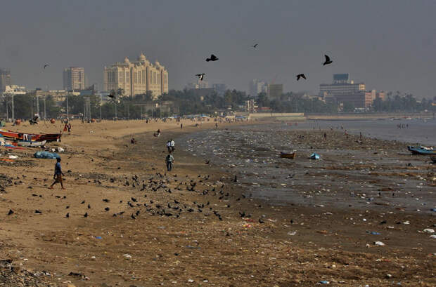 Чоупатти, Индия Пляж Мумбаи уже давно завоевал репутацию одного из самых грязных пляжей в мире. Чистотой не отличается не только сама вода, но и берег. На территории пляжа повсюду валяются бумажки, объедки и прочий мусор. Место считается непригодными для купания.