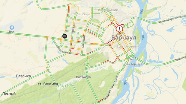 Крупные пробки сковали Барнаул вечером 8 ноября