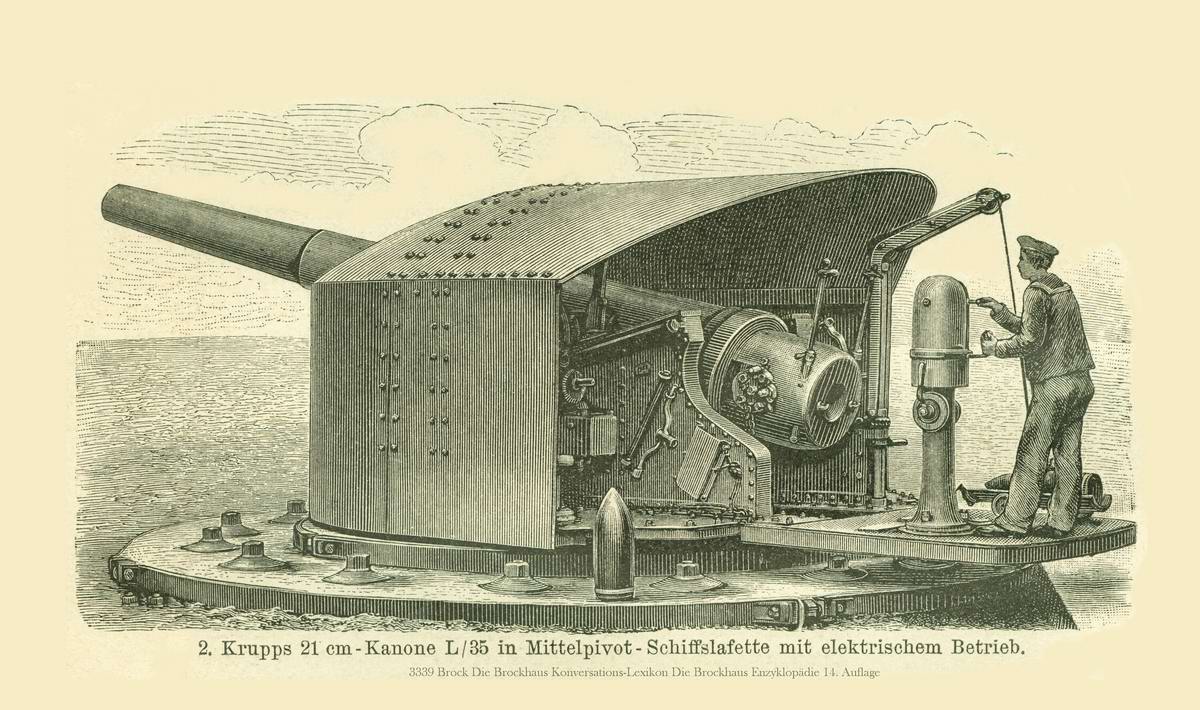 Палубное орудие Krupp L/35 калибра 21 см на лафете с электроприводом
