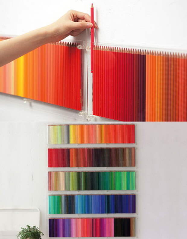 Декор стен с помощью разноцветных карандашей.