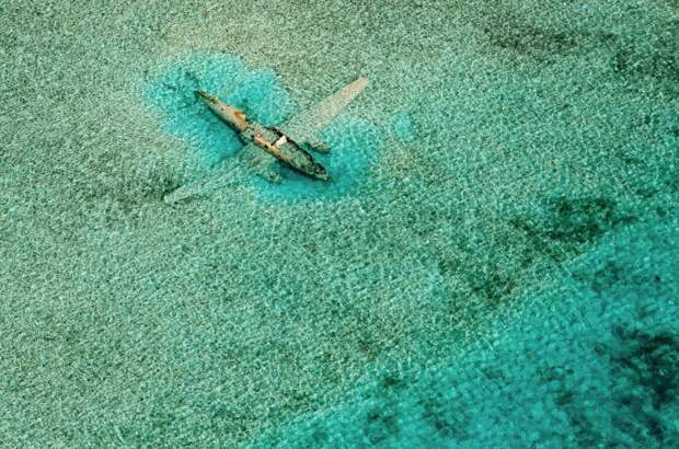 8. Затонувший в багамских водах самолет красиво, природа, факты
