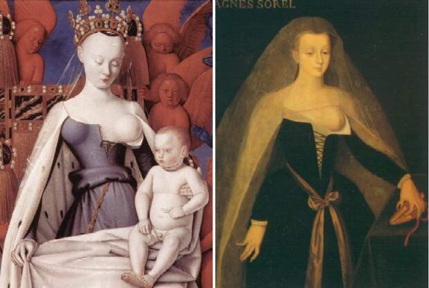 Знаменитая фаворитка французского короля Карла VII, Аньес Сорель, считавшаяся первой  красавицей, любила роскошь и глубокие вырезы.