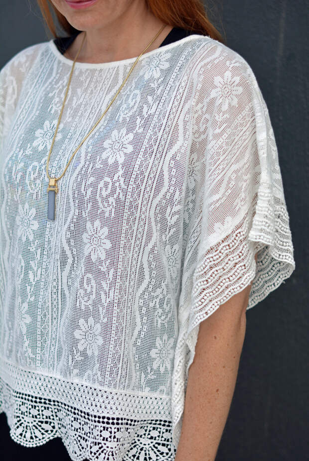 White lace top, black maxi dress | Not Dressed As Lamb summer style