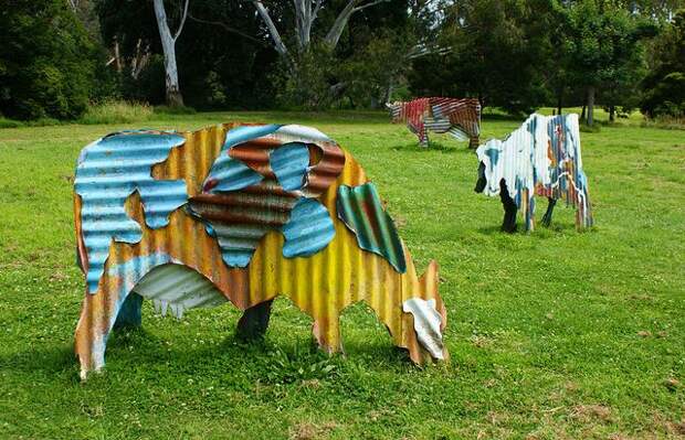 Cows...Modern metal garden art -: 
