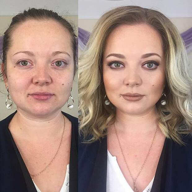 девушки до и после макияжа