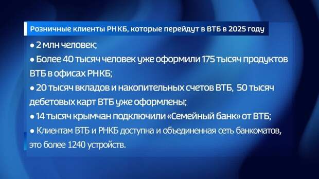 Более 2 миллионов клиентов РНКБ в 2025 году перейдут в ВТБ