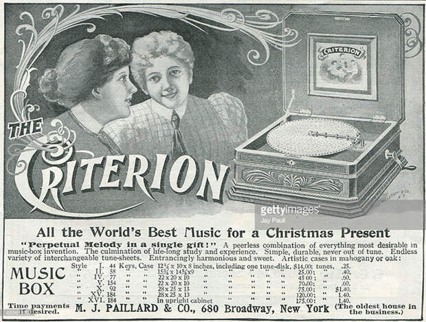 Реклама проигрывателя Criterion производства компании MJ Paillard and Company, Нью-Йорк, 1898. америка, история, реклама