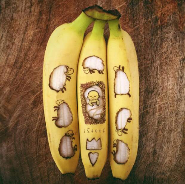 Тайные послания проявляются на бананах  art, банан, искусство, красивая еда