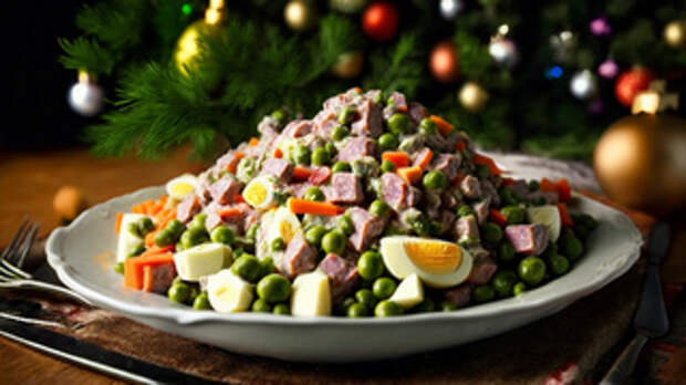 Новогодний салат /Изображение сгенерировано ИИ FusionBrain.AI от Sber AI / amic.ru