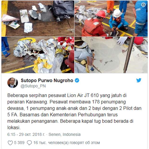 В Сети появился ролик с места крушения самолета Lion Air (ВИДЕО, ФОТО)