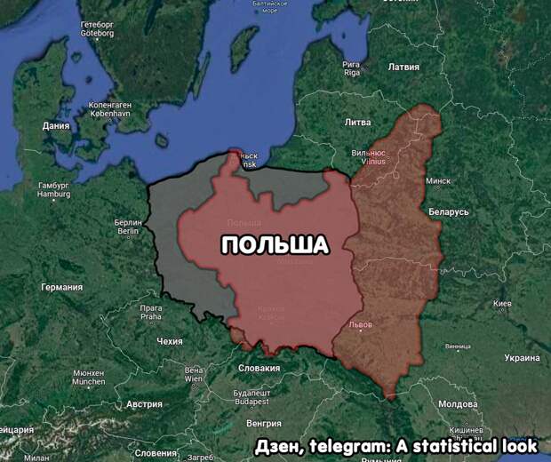 Красным — территория Польши до Второй мировой войны