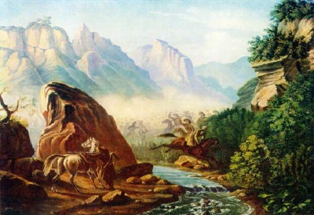 Перестрелка в горах Дагестана. Масло. (1840-1841 г.г.). Автор: М.Ю. Лермонтов. Перестрелка в горах Дагестана. Масло. (1840-1841 г.г.). Автор: М.Ю. Лермонтов.