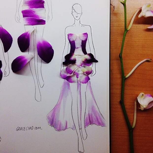 Fashionary Sketches with Flower Petals