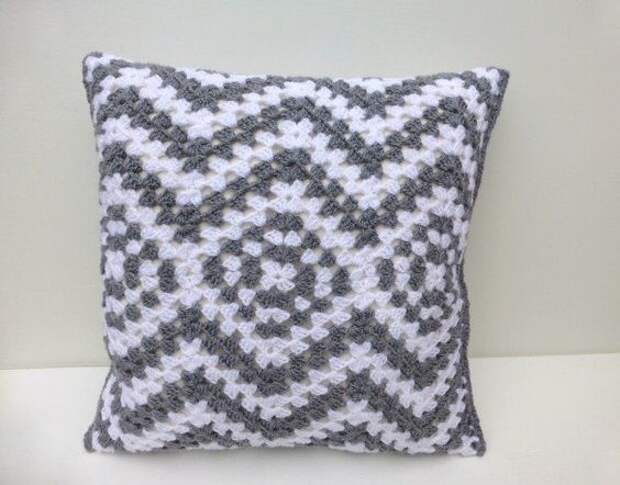 Crochet cushion cover grey zigzag. £30.00, via Etsy.: 