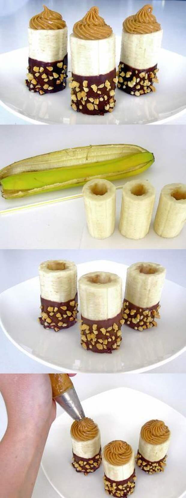 Chocolate Dipped Peanut Butter Stuffed Bananas: 