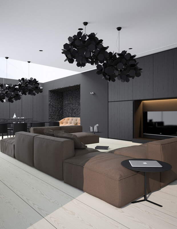 Большой серый диван в современной квартире