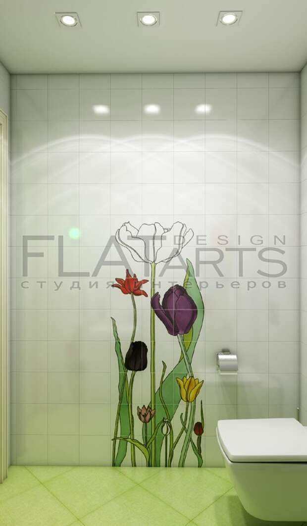 Дизайн ванной комнаты, плитка тюльпаны
