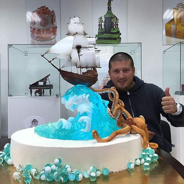 торт с карамельной волной