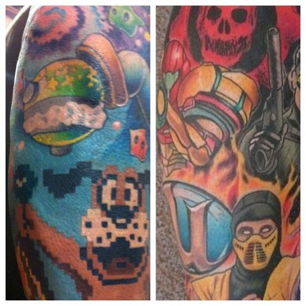 19. Видеоигры Duck Hunt, Mario, Samus, Mortal Kombat, Metal Slug и другие. креатив, тату