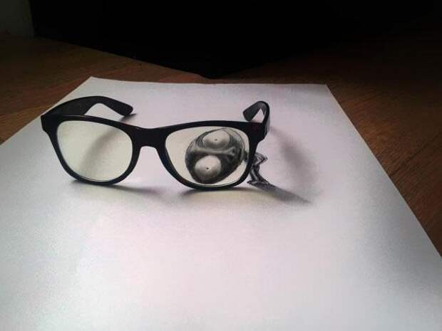 3d рисунки простым карандашом очки