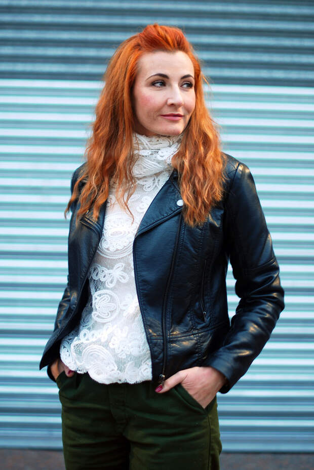 Biker jacket with white floral sweater