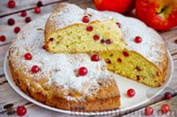 Фото к рецепту: Шарлотка с яблоками и клюквой
