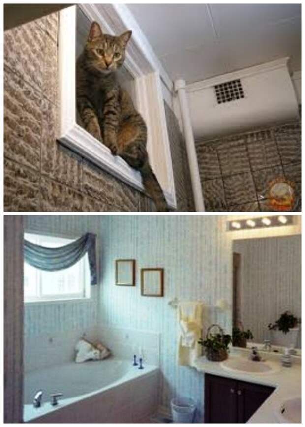 Задекорировать окно в ванной можно любым способом.