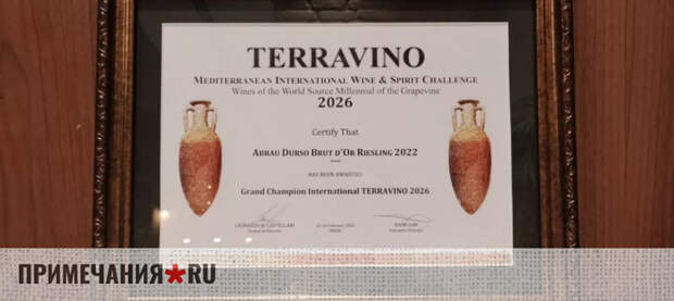 Русское вино – чемпион: «Абрау-Дюрсо» впереди 17 стран на международном конкурсе TERRAVINO
