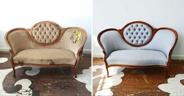 Перетяжка мебели тканью поможет превратить старый диван в модный и красивый. / Фото: dekormyhome.ru