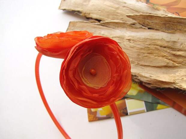 Головная повязка из ткани ручной работы с цветами-TANGERINE ORANGE