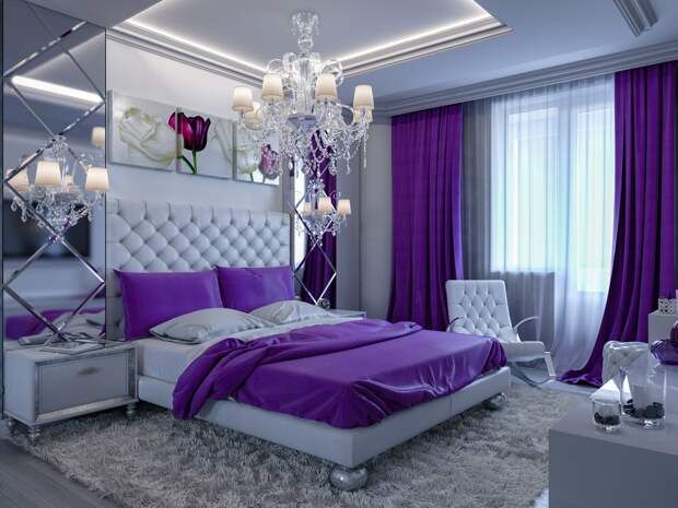 Спальня в фиолетовых цветах. Компания Бабич ремонт квартир